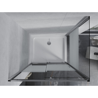 Mexen Apia výsuvná sprchová kabína 130 x 90 cm, transparentná/pruhy, chróm + plochá sprchová vanička - 840-130-090-01-20-4010