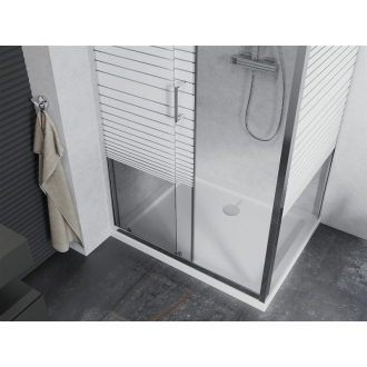 Mexen Apia výsuvná sprchová kabína 130 x 90 cm, transparentná/pruhy, chróm + plochá sprchová vanička - 840-130-090-01-20-4010