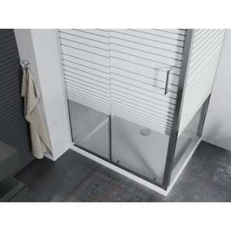 Mexen Apia výsuvná sprchová kabína 130 x 90 cm, transparentná/pruhy, chróm + plochá sprchová vanička - 840-130-090-01-20-4010