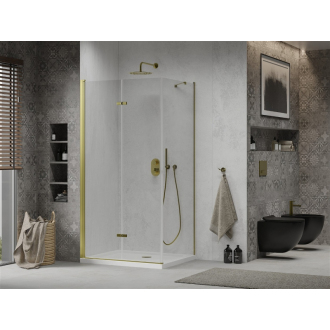 Mexen Lima skladací sprchovací kút 90 x 70 cm, transparentná, zlatá + plochá sprchová vanička - 856-090-070-50-00-4010