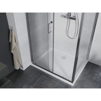 Mexen Apia výsuvná sprchová kabína 130 x 80 cm, transparentná, chróm + plochá sprchová vanička - 840-130-080-01-00-4010