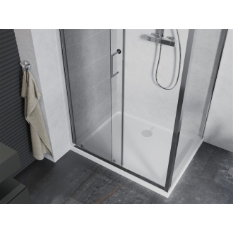 Mexen Apia výsuvná sprchová kabína 130 x 90 cm, transparentná, chróm + plochá sprchová vanička - 840-130-090-01-00-4010