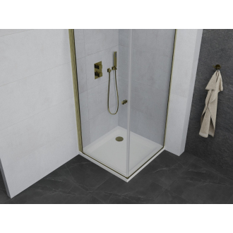 Mexen Pretoria sklopná sprchová kabína 80 x 80 cm, priehľadná, zlatá + plochá sprchová vanička - 852-080-080-50-00-4010