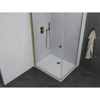 Mexen Pretoria sklopná sprchová kabína 80 x 90 cm, priehľadná, zlatá + plochá sprchová vanička - 852-080-090-50-00-4010