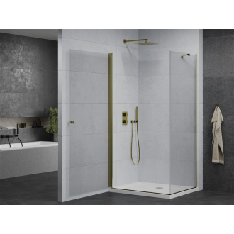 Mexen Pretoria sklopná sprchová kabína 80 x 90 cm, priehľadná, zlatá + plochá sprchová vanička - 852-080-090-50-00-4010