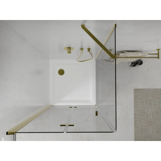 Mexen Lima skladací sprchovací kút 80 x 80 cm, transparentná, zlatá + plochá sprchová vanička - 856-080-080-50-00-4010