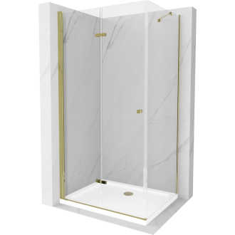 Mexen Lima skladací sprchovací kút 80 x 90 cm, transparentná, zlatá + plochá sprchová vanička - 856-080-090-50-00-4010