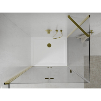 Mexen Lima skladací sprchovací kút 80 x 90 cm, transparentná, zlatá + plochá sprchová vanička - 856-080-090-50-00-4010