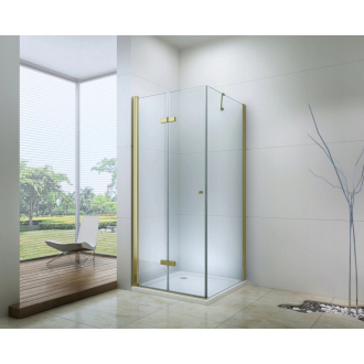 Mexen Lima skladací sprchovací kút 100 x 100 cm, transparentná, zlatá + plochá sprchová vanička - 856-100-100-50-00-4010