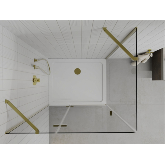 Mexen Roma sklopná sprchová kabína 90 x 80 cm, priehľadná, zlatá + plochá sprchová vanička - 854-090-080-50-00-4010