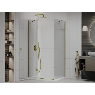 Mexen Roma sklopná sprchová kabína 90 x 80 cm, priehľadná, zlatá + plochá sprchová vanička - 854-090-080-50-00-4010