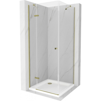 Mexen Roma sklopná sprchová kabína 90 x 90 cm, priehľadná, zlatá + plochá sprchová vanička - 854-090-090-50-00-4010