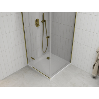 Mexen Roma sklopná sprchová kabína 90 x 90 cm, priehľadná, zlatá + plochá sprchová vanička - 854-090-090-50-00-4010