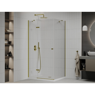 Mexen Roma sklopná sprchová kabína 100 x 80 cm, priehľadná, zlatá + plochá sprchová vanička - 854-100-080-50-00-4010