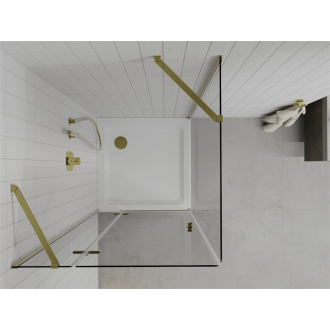 Sprchovací kút Mexen Roma naklápací 100 x 100 cm, transparentný, zlatá + sprchová vanička plochá - 854-100-100-50-00-4010