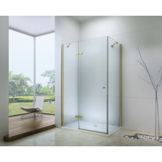 Sprchovací kút Mexen Roma naklápací 100 x 100 cm, transparentný, zlatá + sprchová vanička plochá - 854-100-100-50-00-4010