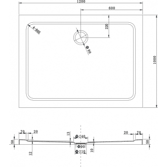 Sprchovací kút Mexen Roma vyklápací 120 x 100 cm, transparentný, zlatá + sprchová vanička plochá - 854-120-100-50-00-4010