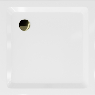 Mexen Flat štvorcová sprchová vanička slim 70 x 70 cm, biela, zlatý sifón - 40107070G