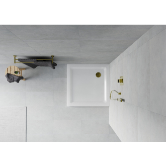 Mexen Flat štvorcová sprchová vanička slim 90 x 90 cm, biela, zlatý sifón - 40109090G