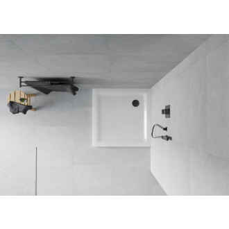 Mexen Flat štvorcová sprchová vanička slim 90 x 90 cm, biela, čierny sifón - 40109090B