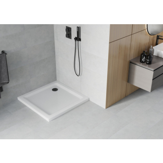 Mexen Flat štvorcová sprchová vanička slim 100 x 100 cm, biela, čierny sifón - 40101010B