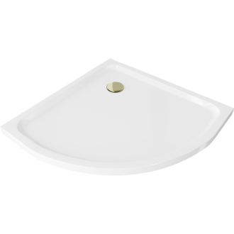 Mexen Flat polkruhová štíhla sprchová vanička 80 x 80 cm, biela, zlatý sifón - 41108080G