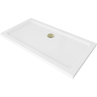 Mexen Flat štíhla obdĺžniková sprchová vanička 80 x 70 cm, biela, zlatý sifón - 40107080G