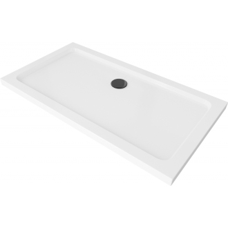 Mexen Flat štíhla obdĺžniková sprchová vanička 90 x 70 cm, biela, čierny sifón - 40107090B