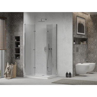 Mexen Lima Duo skladací sprchovací kút 100 x 90 cm, transparentný, chróm + plochá sprchová vanička - 856-100-090-01-02-4010