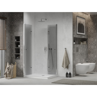 Mexen Lima Duo skladací sprchovací kút 100 x 90 cm, transparentný, chróm + plochá sprchová vanička - 856-100-090-01-02-4010