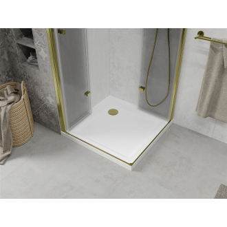 Mexen Lima Duo skladací sprchovací kút 70 x 70 cm, transparentná, zlatá + plochá sprchová vanička - 856-070-070-50-02-4010G