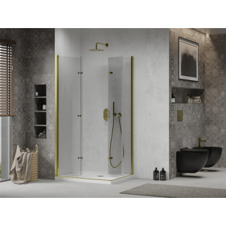Mexen Lima Duo skladací sprchovací kút 80 x 70 cm, transparentná, zlatá + plochá sprchová vanička - 856-080-070-50-02-4010G