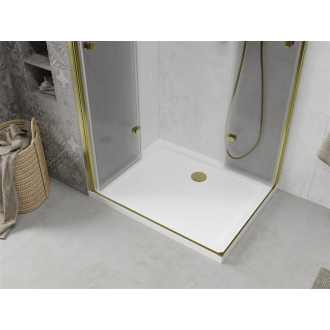 Mexen Lima Duo skladací sprchovací kút 80 x 70 cm, transparentná, zlatá + plochá sprchová vanička - 856-080-070-50-02-4010G