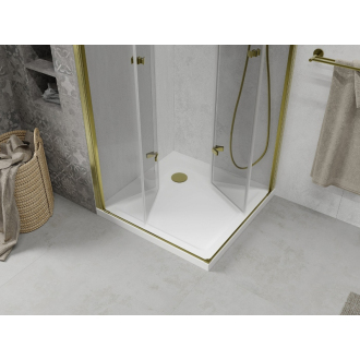 Mexen Lima Duo skladací sprchovací kút 80 x 80 cm, transparentná, zlatá + plochá sprchová vanička - 856-080-080-50-02-4010G
