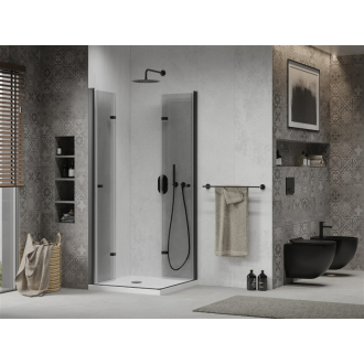 Mexen Lima Duo skladací sprchovací kút 70 x 70 cm, transparentná, čierna + plochá sprchová vanička - 856-070-070-70-02-4010B