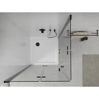 Mexen Lima Duo skladací sprchovací kút 90 x 90 cm, transparentný, čierna + plochá sprchová vanička - 856-090-090-70-02-4010B