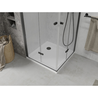 Mexen Lima Duo skladací sprchovací kút 90 x 90 cm, transparentný, čierna + plochá sprchová vanička - 856-090-090-70-02-4010B
