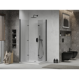 Mexen Lima Duo skladací sprchovací kút 100 x 90 cm, transparentná, čierna + plochá sprchová vanička - 856-100-090-70-02-4010B