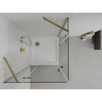 Mexen Roma Duo sklopná sprchová kabína 90 x 90 cm, priehľadná, zlatá + plochá sprchová vanička - 854-090-090-50-02-4010G
