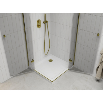 Mexen Roma Duo sklopná sprchová kabína 90 x 90 cm, priehľadná, zlatá + plochá sprchová vanička - 854-090-090-50-02-4010G