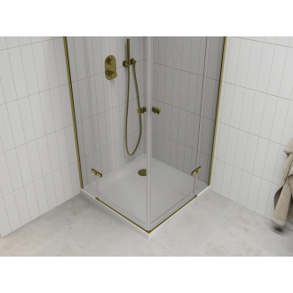Mexen Roma Duo sklopná sprchová kabína 90 x 90 cm, priehľadná, zlatá + plochá sprchová vanička - 854-090-090-50-02-4010G
