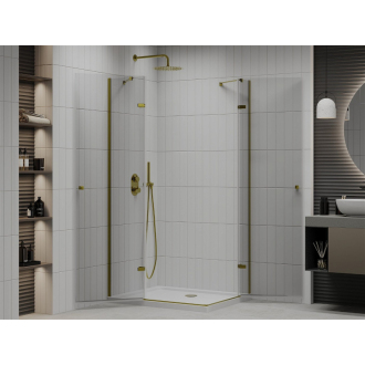 Mexen Roma Duo vyklápacia sprchová kabína 100 x 90 cm, priehľadná, zlatá + plochá sprchová vanička - 854-100-090-50-02-4010G