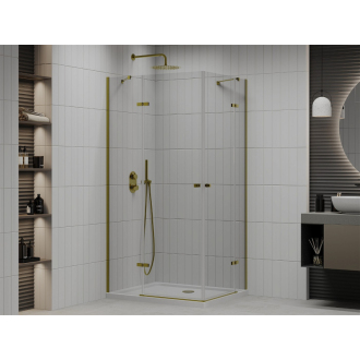 Mexen Roma Duo vyklápacia sprchová kabína 100 x 90 cm, priehľadná, zlatá + plochá sprchová vanička - 854-100-090-50-02-4010G