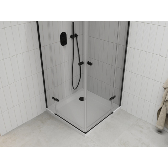 Mexen Roma Duo vyklápacia sprchová kabína 90 x 90 cm, priehľadná, čierna + plochá sprchová vanička - 854-090-090-70-02-4010B