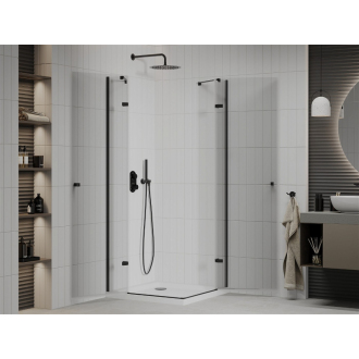 Mexen Roma Duo vyklápacia sprchová kabína 90 x 90 cm, priehľadná, čierna + plochá sprchová vanička - 854-090-090-70-02-4010B