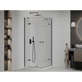 Mexen Roma Duo vyklápacia sprchová kabína 90 x 90 cm, priehľadná, čierna + plochá sprchová vanička - 854-090-090-70-02-4010B