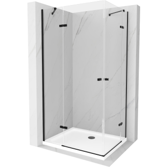 Mexen Roma Duo vyklápacia sprchová kabína 90 x 80 cm, transparentná, čierna + plochá sprchová vanička - 854-090-080-70-02-4010B