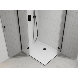 Mexen Roma Duo vyklápacia sprchová kabína 90 x 80 cm, transparentná, čierna + plochá sprchová vanička - 854-090-080-70-02-4010B