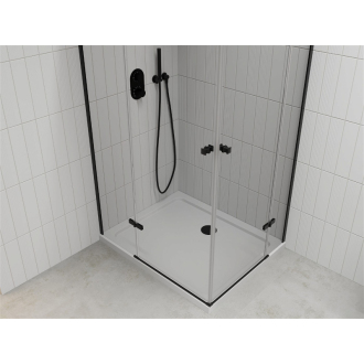 Mexen Roma Duo vyklápacia sprchová kabína 90 x 80 cm, transparentná, čierna + plochá sprchová vanička - 854-090-080-70-02-4010B