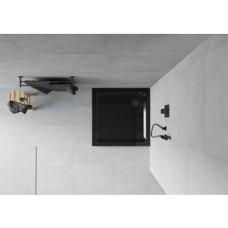 Mexen Flat štvorcová sprchová vanička slim 80 x 80 cm, čierna, čierny sifón - 40708080B